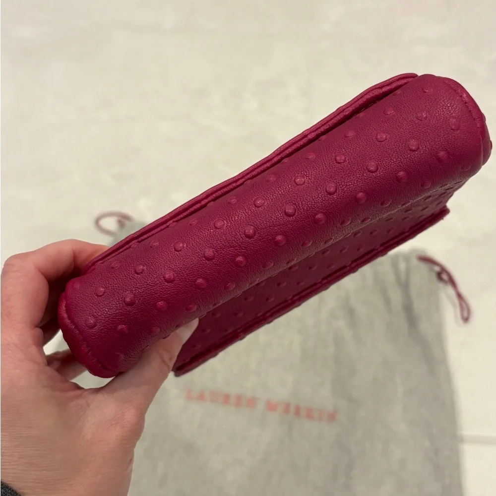 Lauren Merkin Pink Ostrich Leather Clutch With Silver Chain Strap